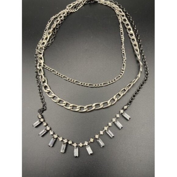 Signed Etc! Necklace Etcetera Vintage Tiered 3 Strand Silver Tone Rhinestone 14" - Picture 1 of 5
